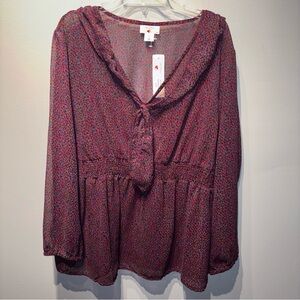 Two Hearts Maternity Plum‎ Multicolor Geometric Long Sleeve, Shear Lined 2X NWT